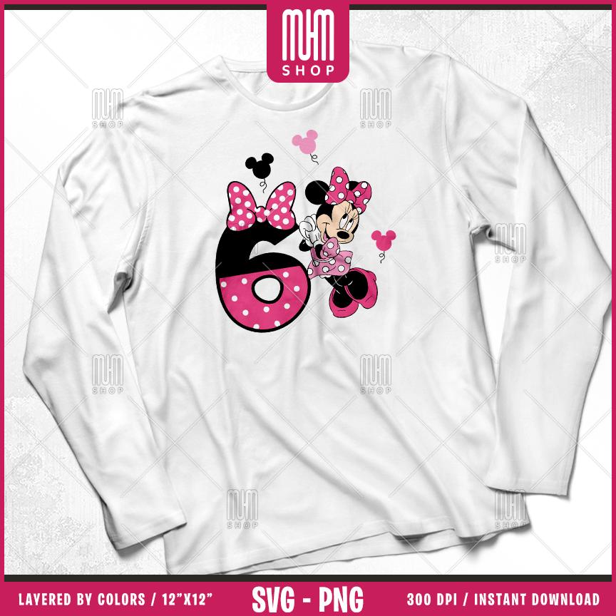 Minnie Mouse Birthday Numbers Svg Png, 6 Designs Easy to use Cartoon Characters, Layered Svg by colors, Transparent Png Cut files for Cricut