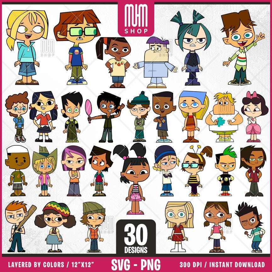 Total Drama Kids Svg Png, 30 Designs Easy to use, Cartoon Characters Cliparts, Layered Svg by colors, Transparent Png, Cut files for Cricut.