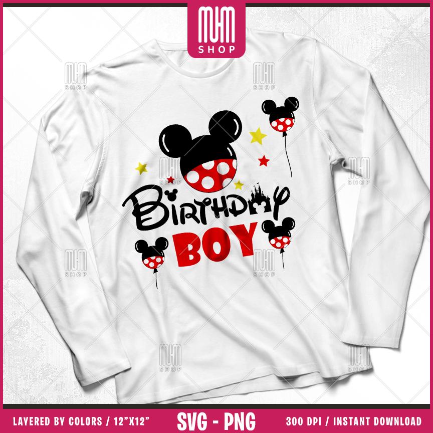 Birthday Mouse Svg Png, 6 Designs Easy to use, Cartoon Characters, Disneyland, Layered Svg by colors, Transparent Png, Cut files for Cricut.