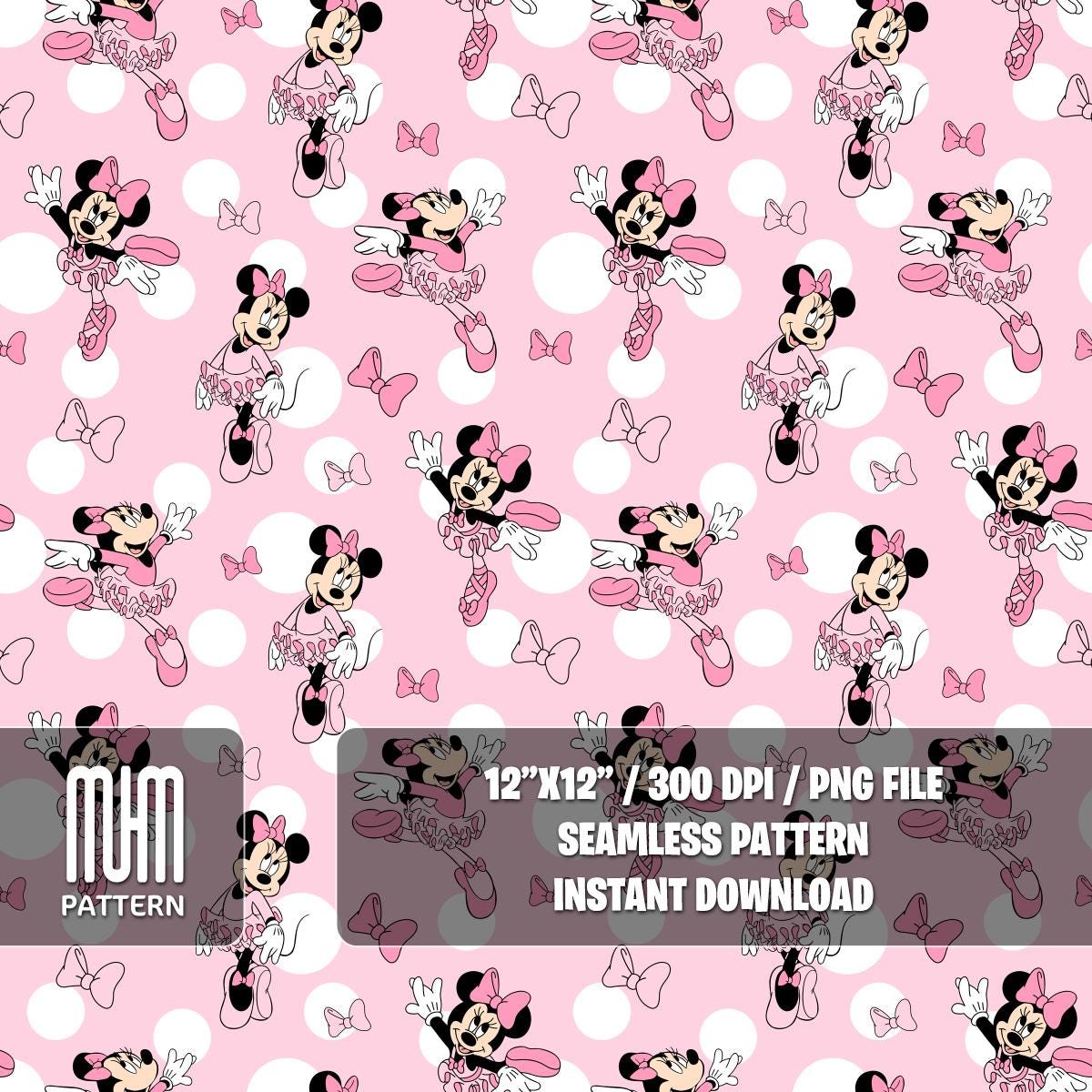 Seamless Pattern PNG, Minnie Mouse Ballerina, Cartoon Characters, Mouse and Friends, Fabric Design Sublimation, Ready for Textile Prints.