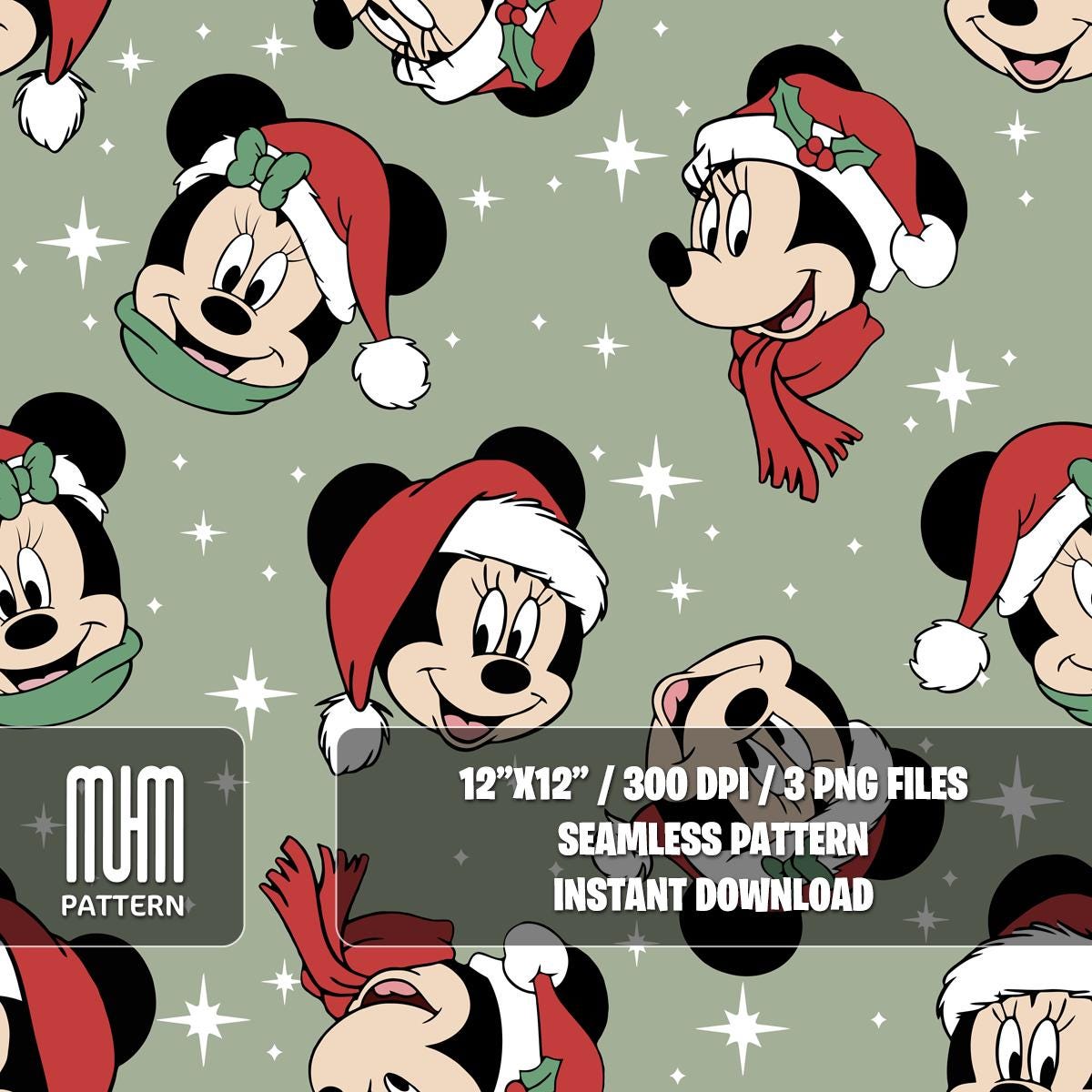 Seamless Pattern PNG, Merry Christmas, Mouse and Friends, Cartoon Characters, Noel Day, Fabric Design Sublimation, Ready for Textile Prints.