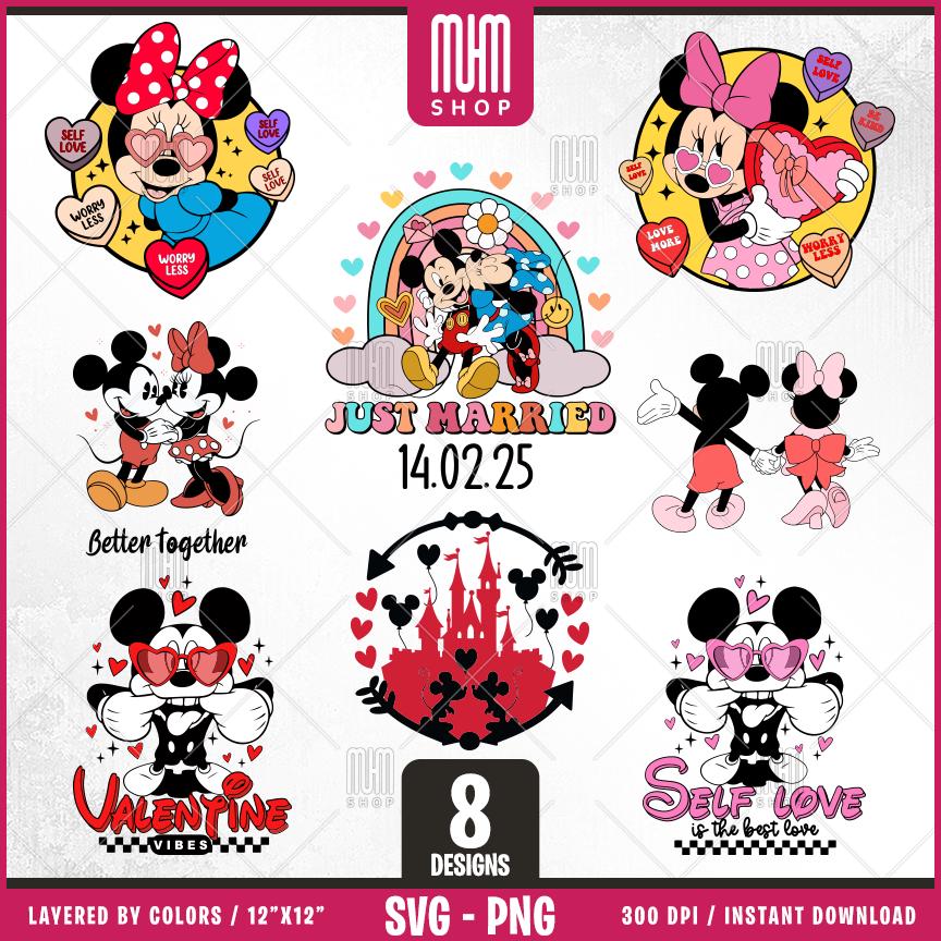 Valentine Bundle Svg Png, 8 Designs Easy to use, Cartoon Characters, Love, Layered Svg by colors, Transparent Png, Cut files for Cricut.