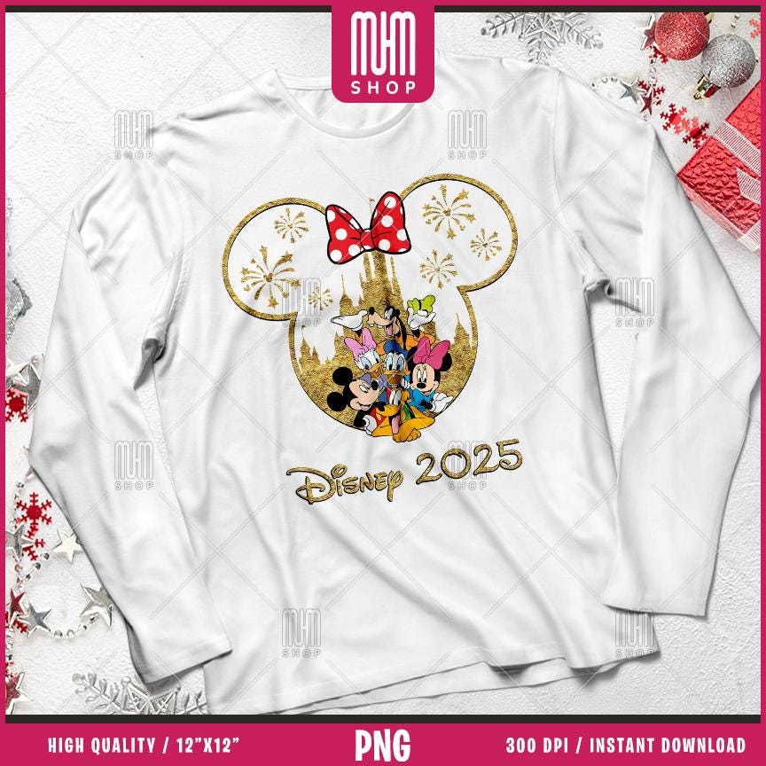 Golden Family Trip 2025 Png, 5 Designs Easy to use, Magical Kingdom Bundle, Happy New Year 2025, Castel, Mouse Head, Cut files for Cricut.