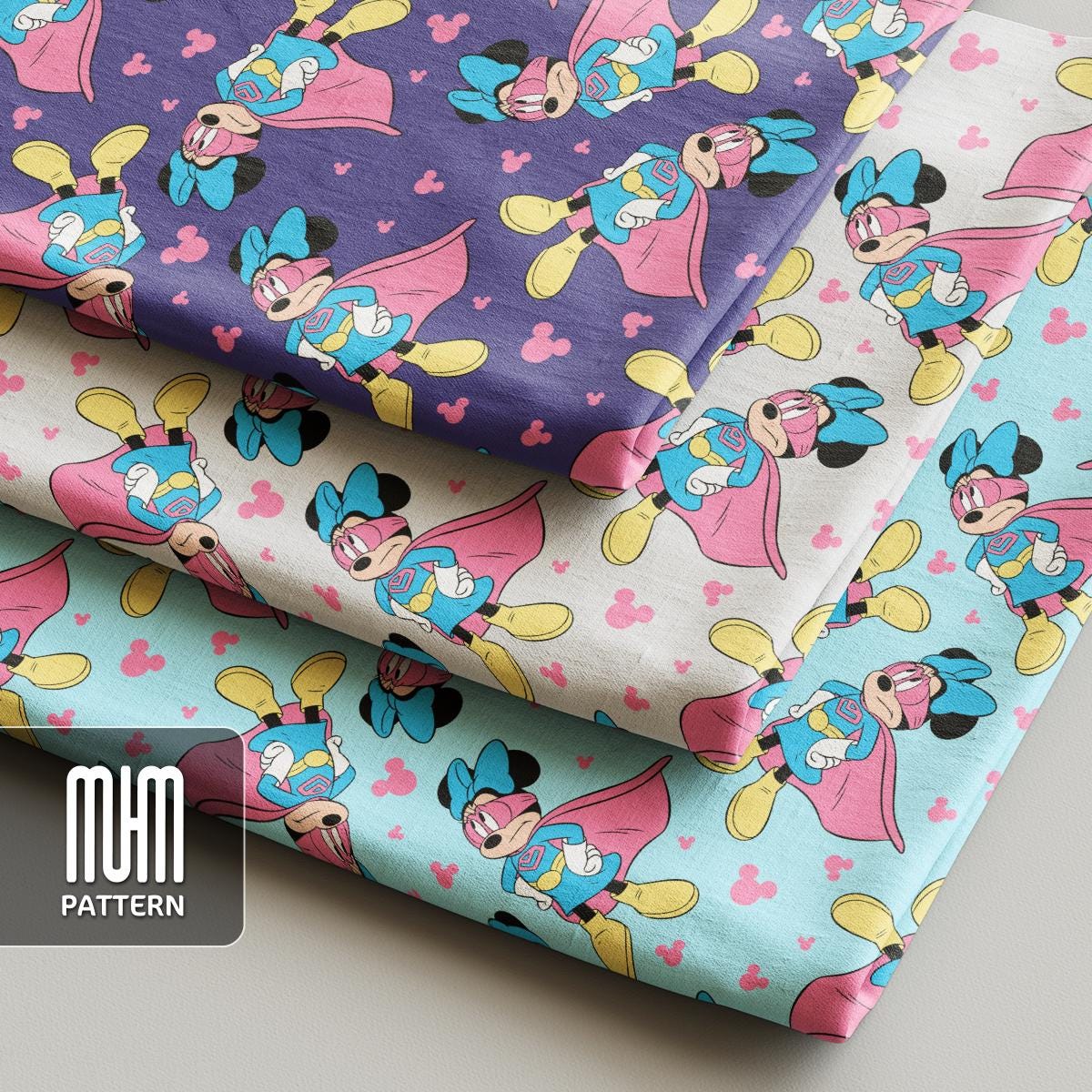 Seamless Pattern PNG, Minnie Mouse Superheroes, Mouse And Friends, Cartoon Characters, Fabric Design Sublimation, Ready for Textile Prints.