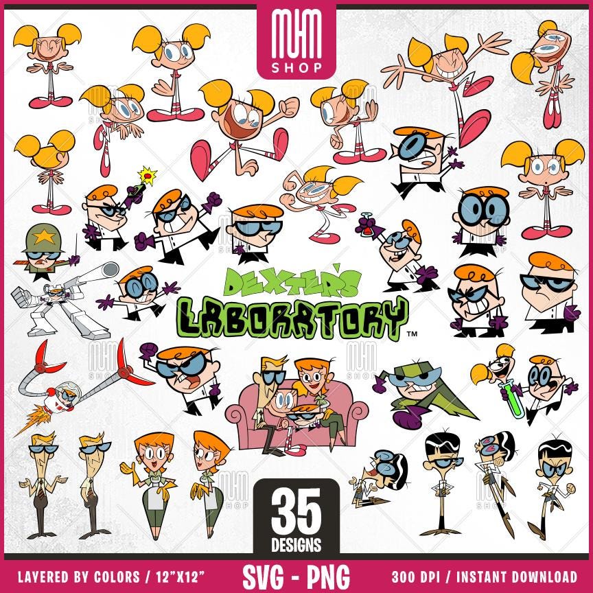 Dexter's Labolatory Svg, 35 Designs Easy to use, Cartoon Characters, Layered Svg by colors, Transparent Png, Easy cut files for Cricut.