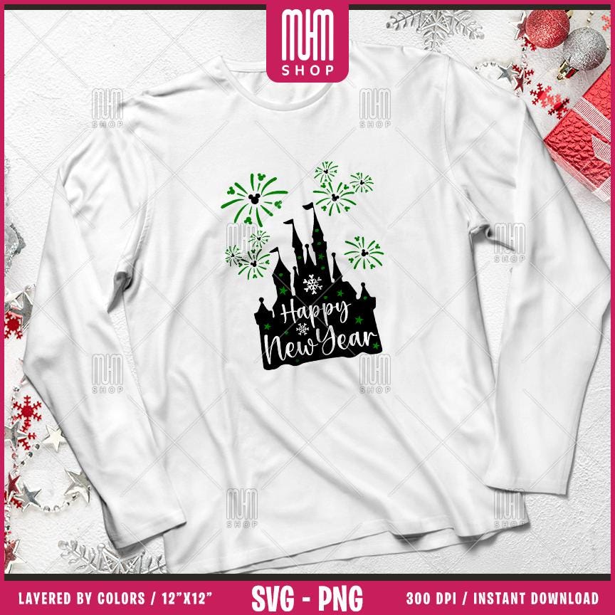 Happy New Year 2025 Svg Png, 32 Designs Easy to use, Magical Kingdom Bundle, Family Trip, Castel Svg, Mouse Head, Easy cut files for Cricut.