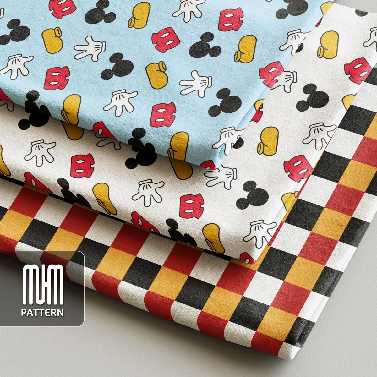 Seamless Pattern PNG, Mouse Hands, Magical Kingdom, Cartoon Characters, Repeated Fabric Design Sublimation, Ready for Textile Prints.
