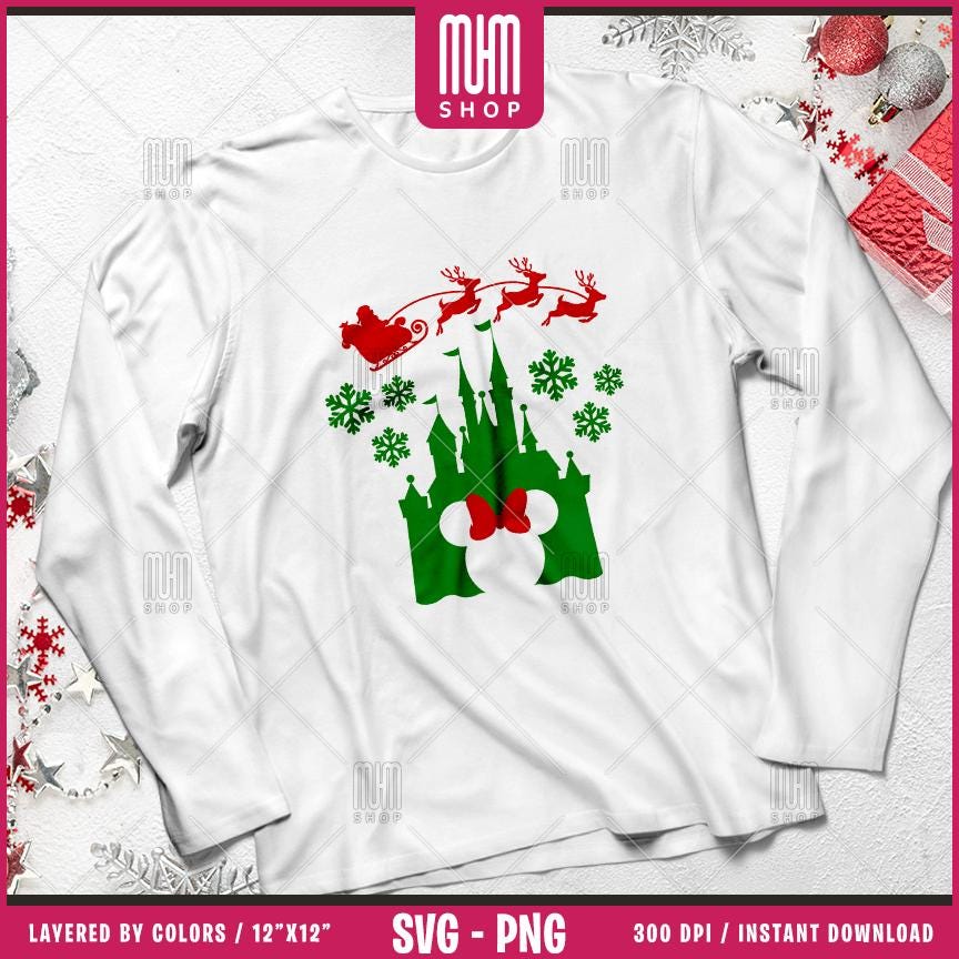Merry Christmas Mouse Head Svg Png, 17 Designs Easy to use, Magical Kingdom Bundle Png, Family Trip, Castel Svg, Easy cut files for Cricut.