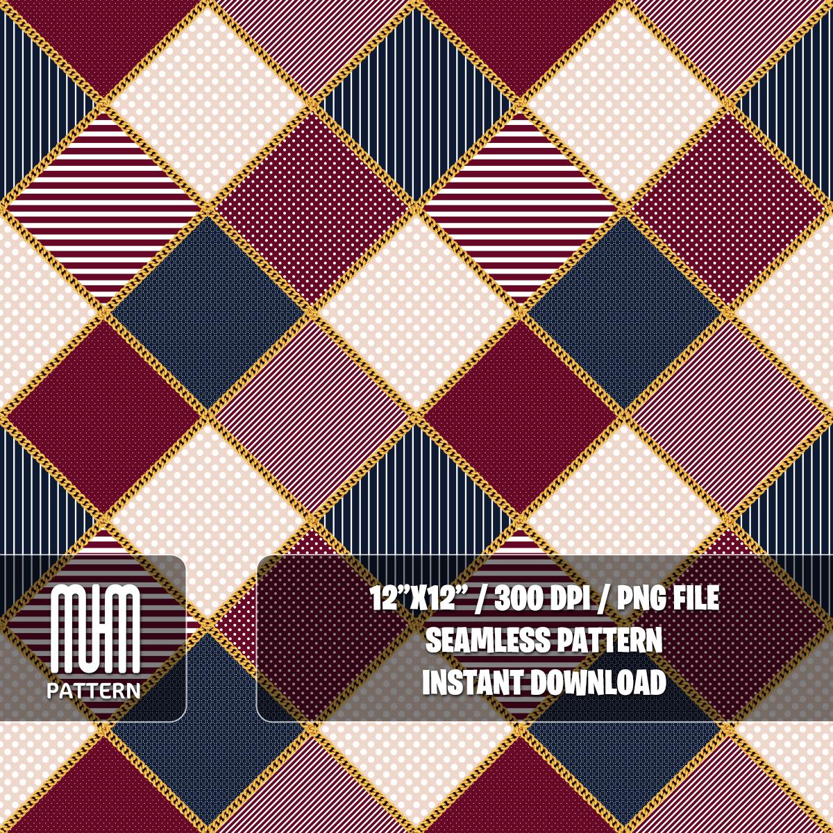 Seamless Pattern, Golden Chains with Dots and Lines on Diamond Shapes, Modern Design, Fabric Design Sublimation, Ready for Textile Prints.