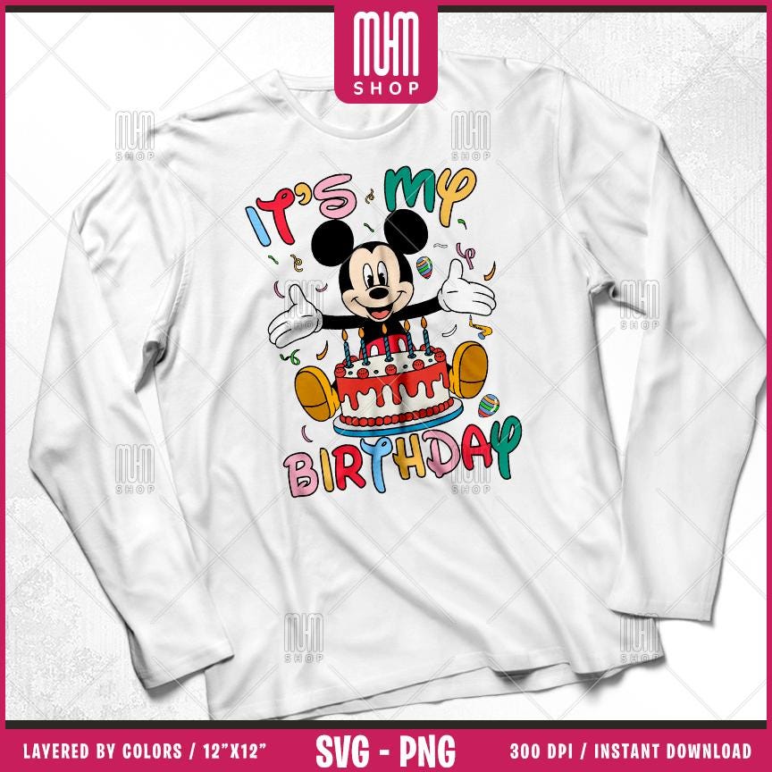 Mouse And Friends Its My Birthday Svg Png, 7 Designs Easy to use, Happy Birthday, Layered Svg by colors, Transparent Png, files for Cricut.