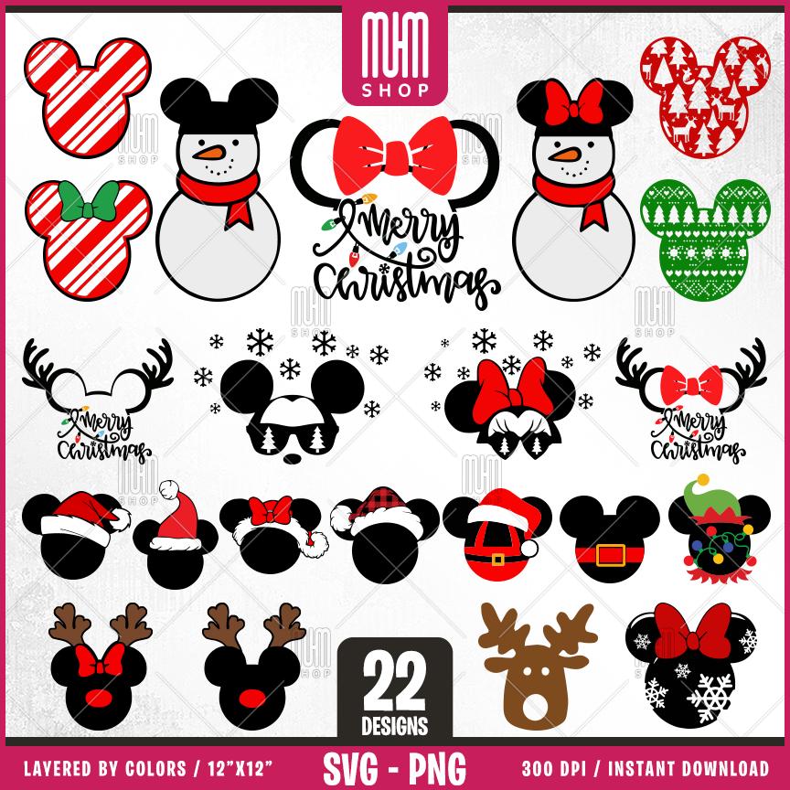 Merry Christmas Mouse Head Svg Png, 22 Designs Easy to use, Magical Kingdom Bundle Png, Family Trip, Castel Svg, Easy cut files for Cricut.