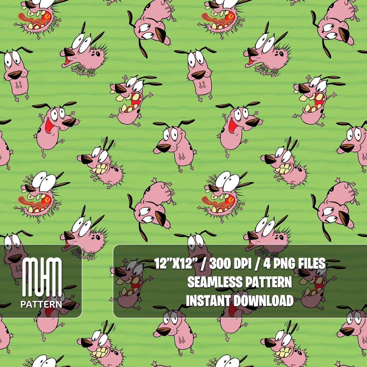 Seamless Pattern PNG, Courage The Cowardly Dog, Cartoon Characters, Repeat Png, Fabric Design Sublimation, Ready for Textile Prints.