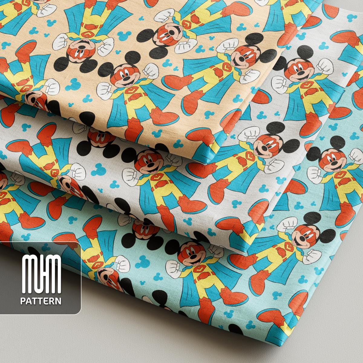 Seamless Pattern PNG, Mouse Superheroes, Mouse And Friends, Cartoon Characters, Repeated Fabric Design Sublimation, Ready for Textile Prints