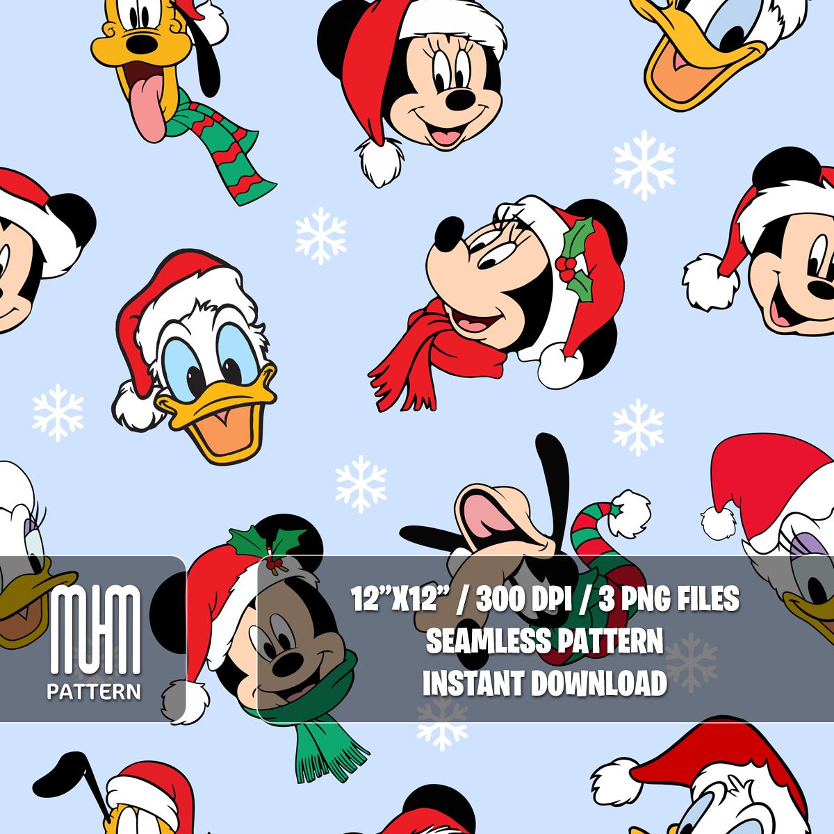 Seamless Pattern PNG, Merry Christmas, Mouse and Friends, Cartoon Characters, Xmas Day, Fabric Design Sublimation, Ready for Textile Prints.