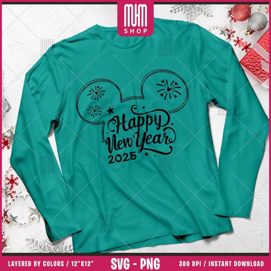 Happy New Year 2025 Svg Png, 8 Designs Easy to use, Magical Kingdom Bundle, Family Trip, Castel Svg, Mouse Head, Easy cut files for Cricut.