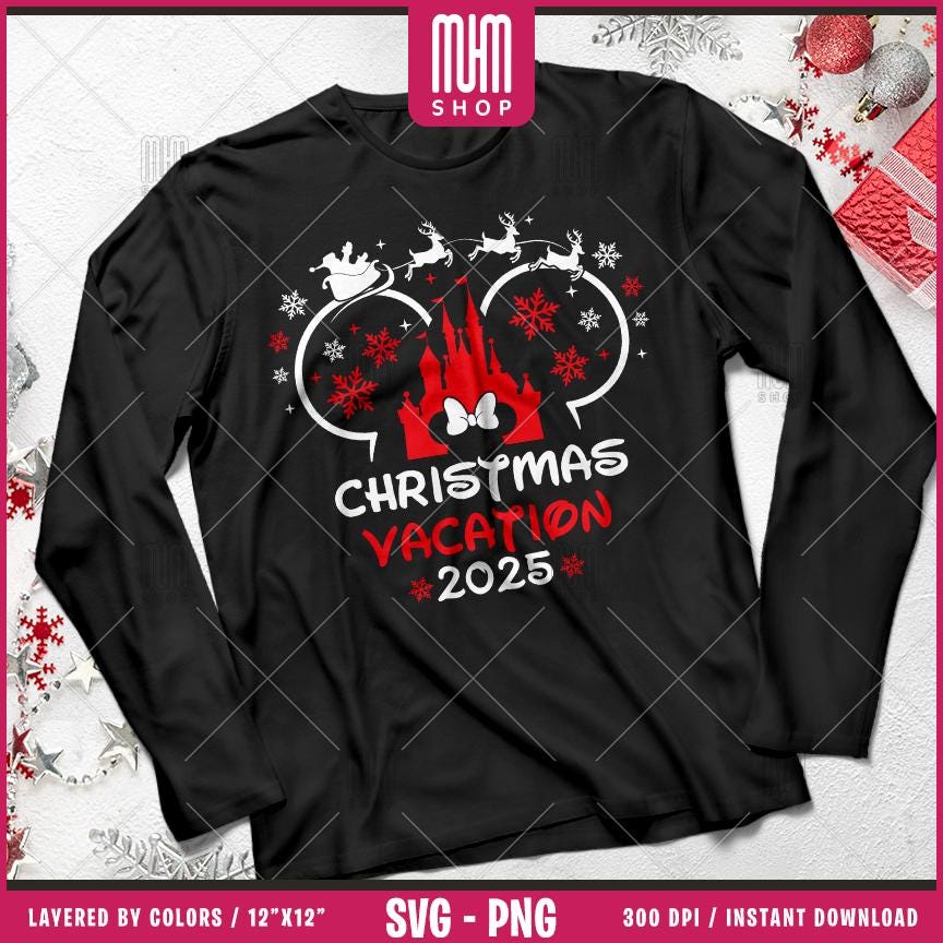 Christmas Vacation 2025 Svg Png, 10 Designs Easy to use, Magical Kingdom Bundle, Family Trip, Castel Svg, Mouse Head, Cut files for Cricut.