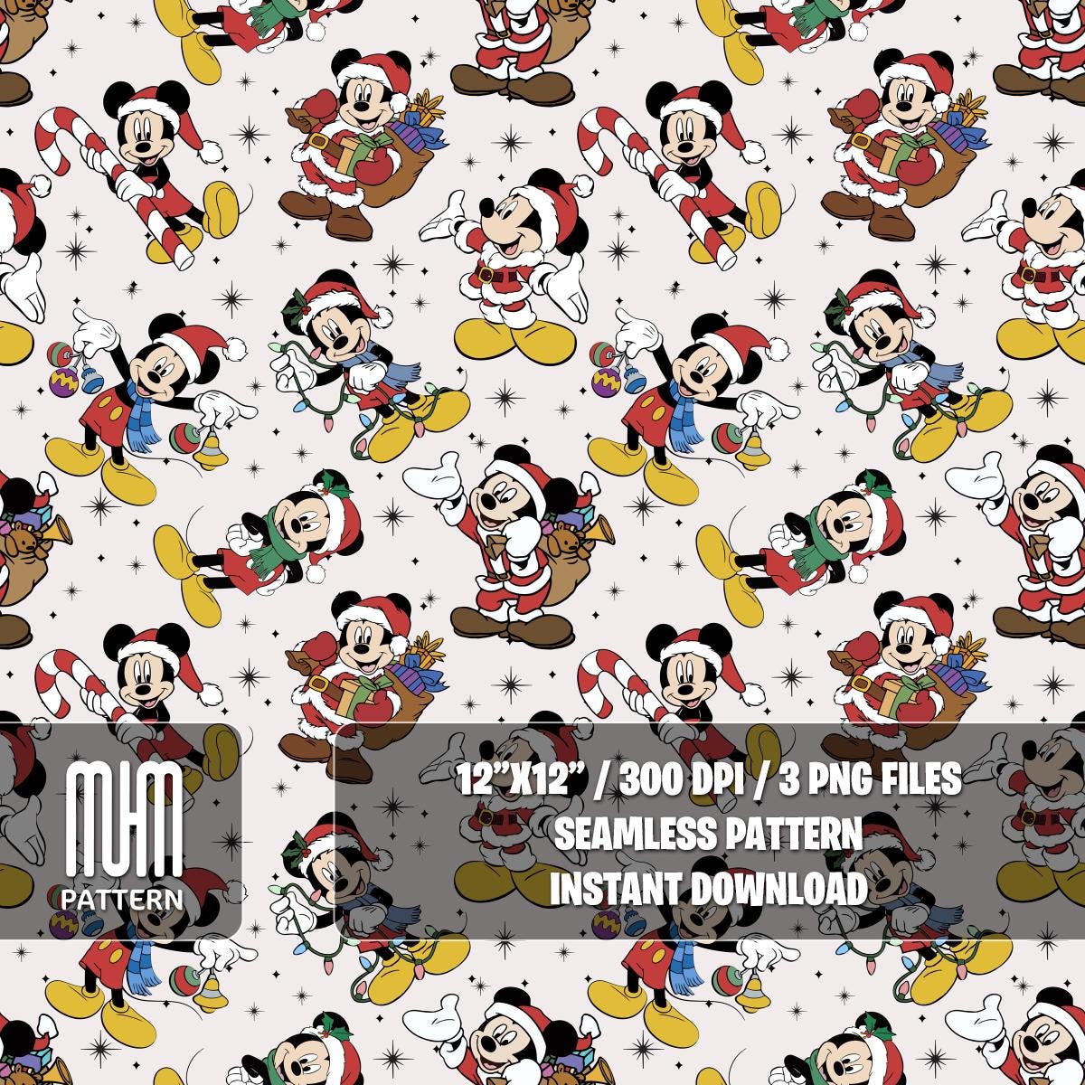 Seamless Pattern PNG, Merry Christmas, Mouse and Friends, Cartoon Characters, Noel Day, Fabric Design Sublimation, Ready for Textile Prints.
