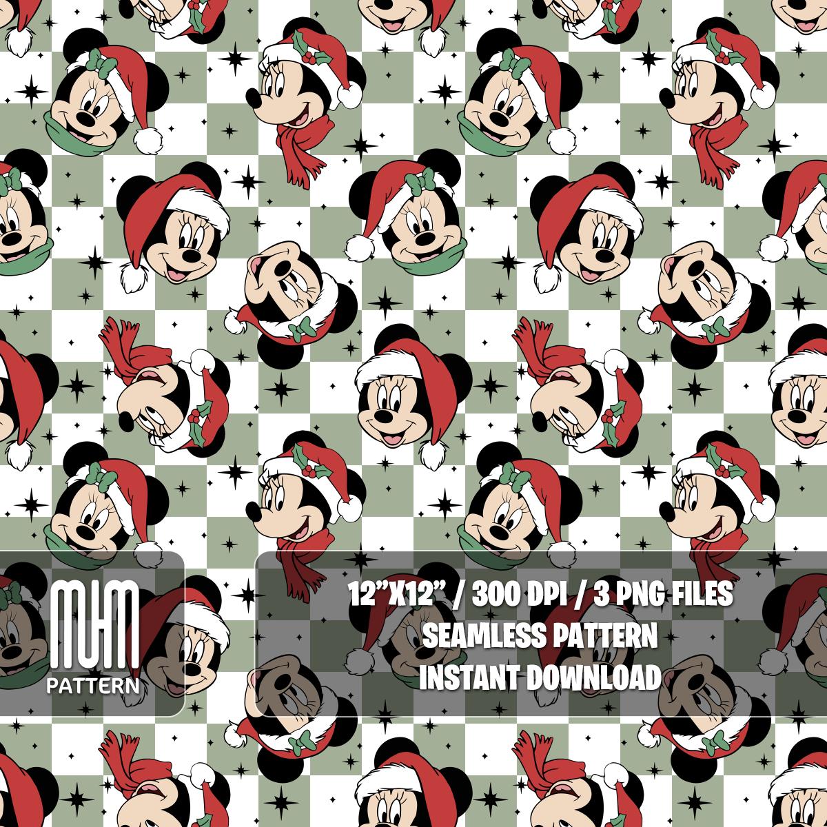 Seamless Pattern PNG, Merry Christmas, Mouse and Friends, Cartoon Characters, Noel Day, Fabric Design Sublimation, Ready for Textile Prints.
