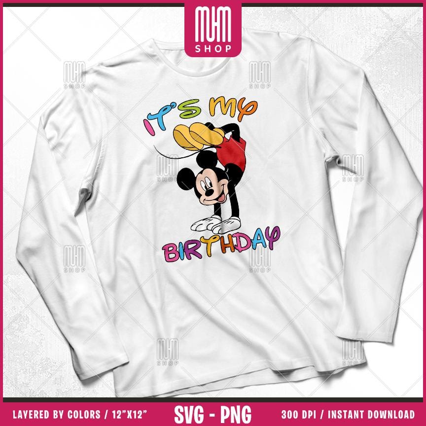 Mouse And Friends Its My Birthday Svg Png, 12 Designs Easy to use, Happy Birthday, Layered Svg by colors, Transparent Png, files for Cricut.