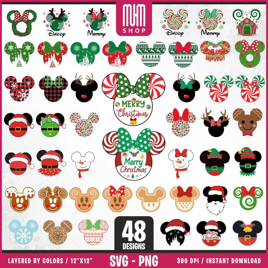 Christmas Ears Svg Png, 48 Designs Easy to use, Magical Kingdom Bundle, Family Trip, Castel Svg, Mouse Head, Easy cut files for Cricut.
