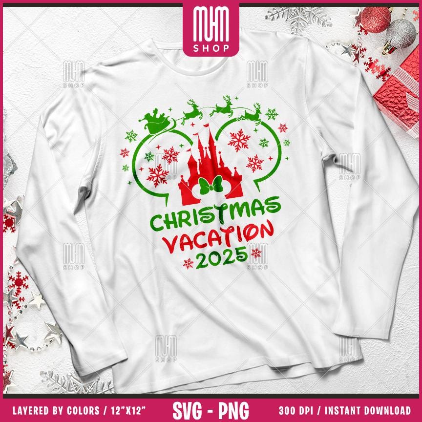 Christmas Vacation 2025 Svg Png, 10 Designs Easy to use, Magical Kingdom Bundle, Family Trip, Castel Svg, Mouse Head, Cut files for Cricut.