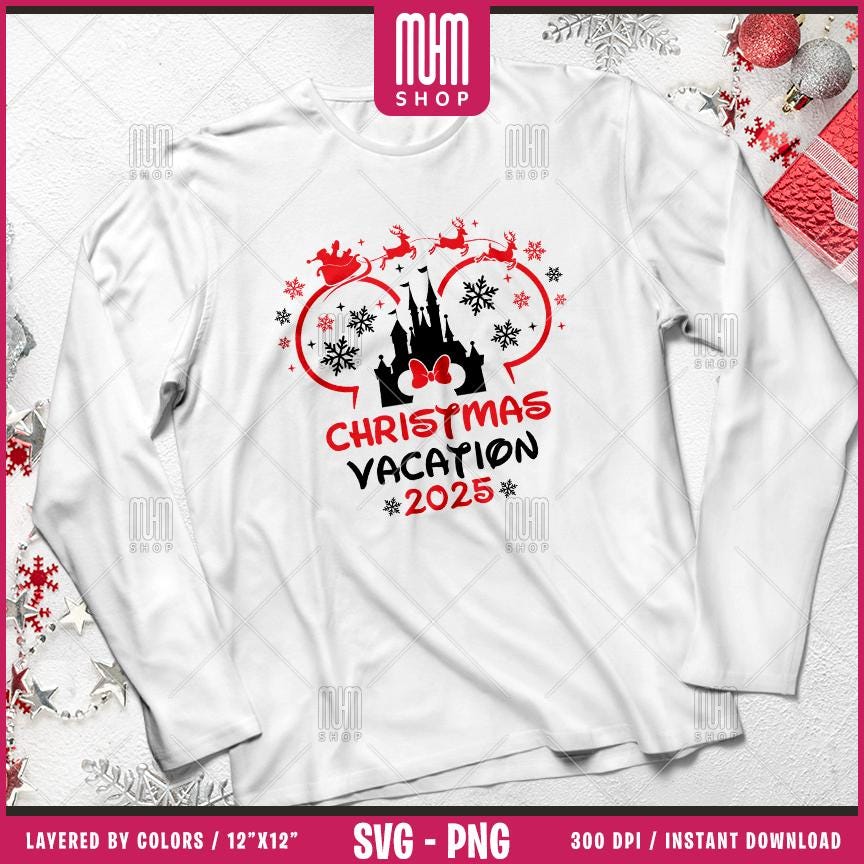 Magical Merry Christmas 2025 Svg Png, 23 Designs Easy to use, Magical Kingdom Bundle, Family Trip, Castel, Mouse Head, Cut files for Cricut.