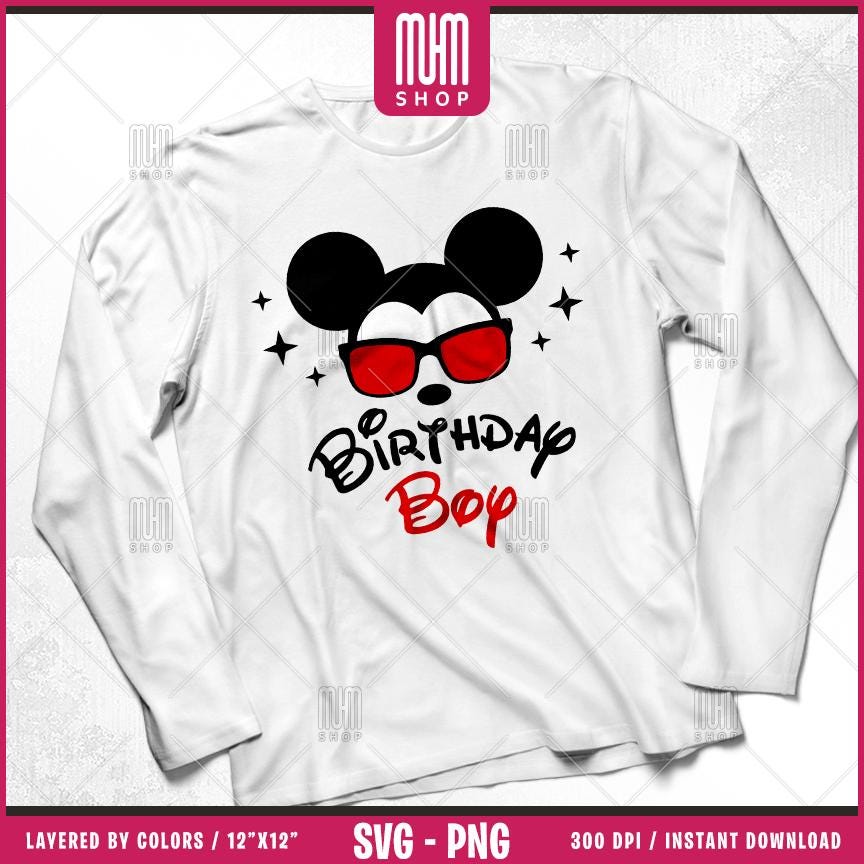 Birthday Mouse Svg Png, 6 Designs Easy to use, Cartoon Characters, Disneyland, Layered Svg by colors, Transparent Png, Cut files for Cricut.