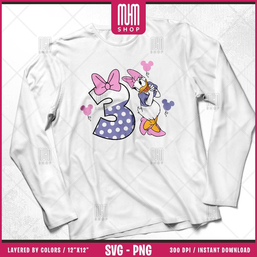 Daisy Duck Birthday Numbers Svg Png, 6 Designs Easy to use, Cartoon Characters, Layered Svg by colors, Transparent Png, Cut files for Cricut