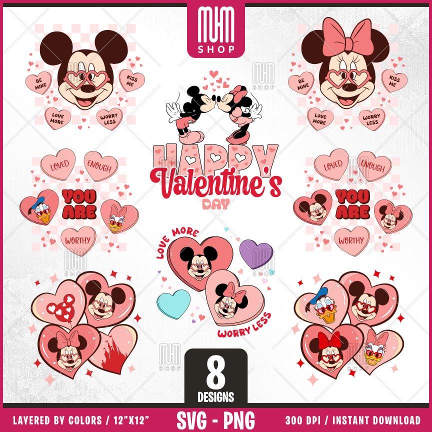 Valentine Bundle Svg Png, 8 Designs Easy to use, Cartoon Characters, Love, Layered Svg by colors, Transparent Png, Cut files for Cricut.