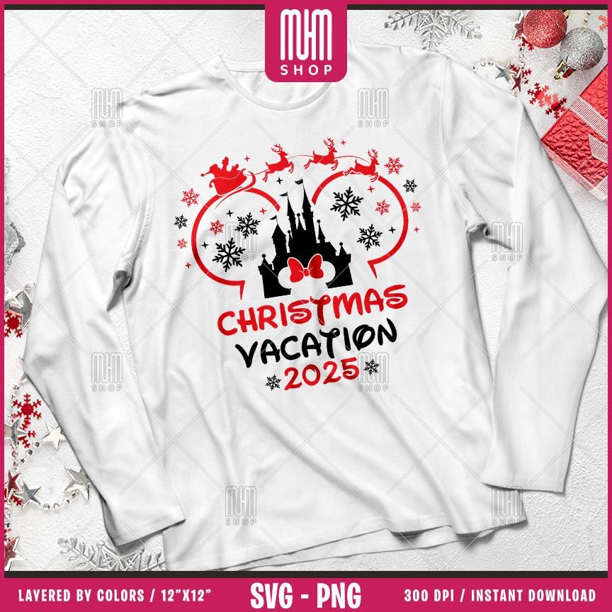 Christmas Vacation 2025 Svg Png, 10 Designs Easy to use, Magical Kingdom Bundle, Family Trip, Castel Svg, Mouse Head, Cut files for Cricut.
