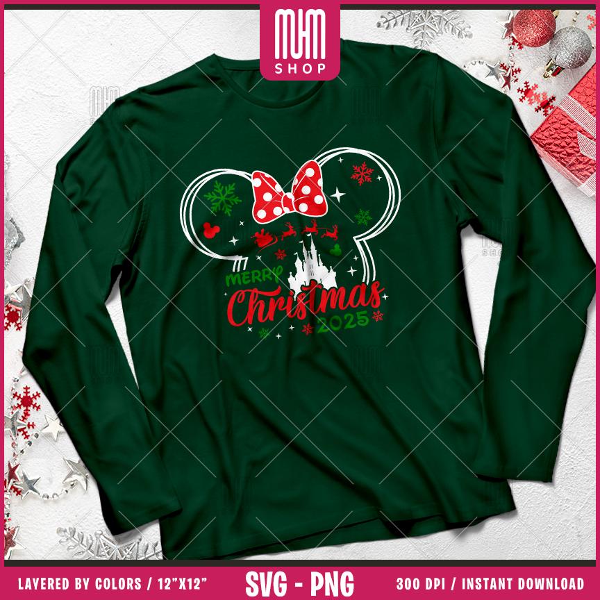 Merry Christmas 2025 Svg Png, 8 Designs Easy to use, Magical Kingdom Bundle, Family Trip, Castel Svg, Mouse Head, Easy cut files for Cricut.