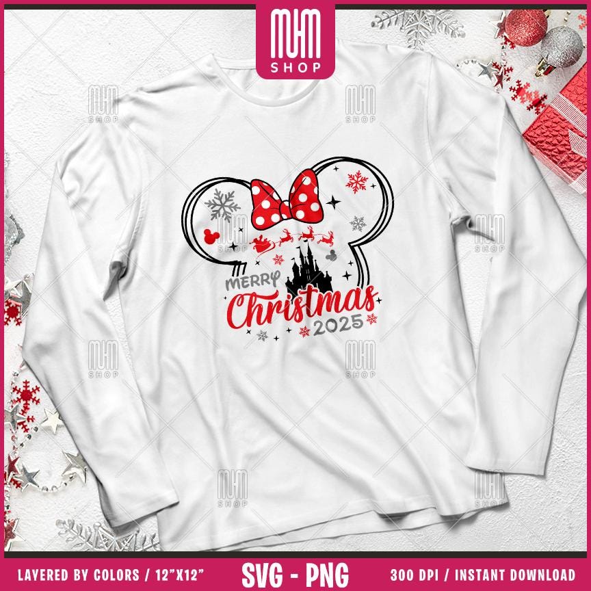 Magical Merry Christmas 2025 Svg Png, 23 Designs Easy to use, Magical Kingdom Bundle, Family Trip, Castel, Mouse Head, Cut files for Cricut.
