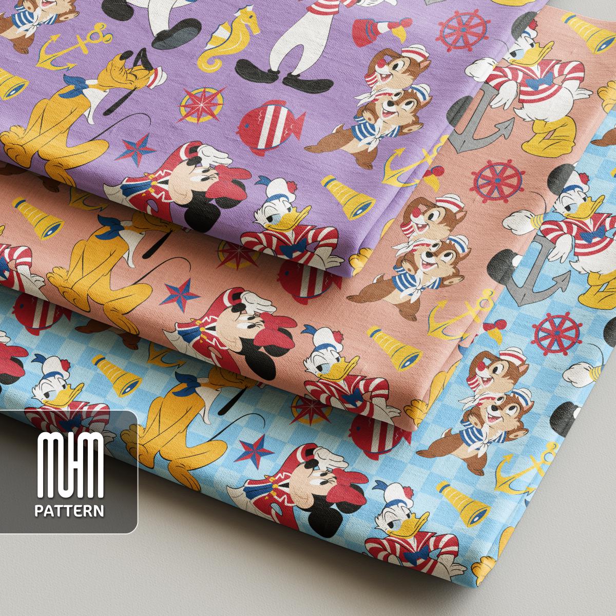 Seamless Pattern PNG, Mouse And Friends Cruise Line, Cartoon Characters, Repeated Fabric Design Sublimation, Ready for Textile Prints.