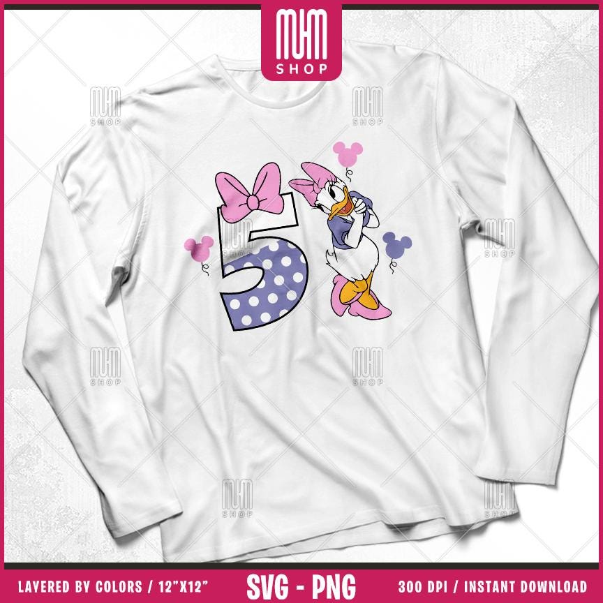 Daisy Duck Birthday Numbers Svg Png, 6 Designs Easy to use, Cartoon Characters, Layered Svg by colors, Transparent Png, Cut files for Cricut