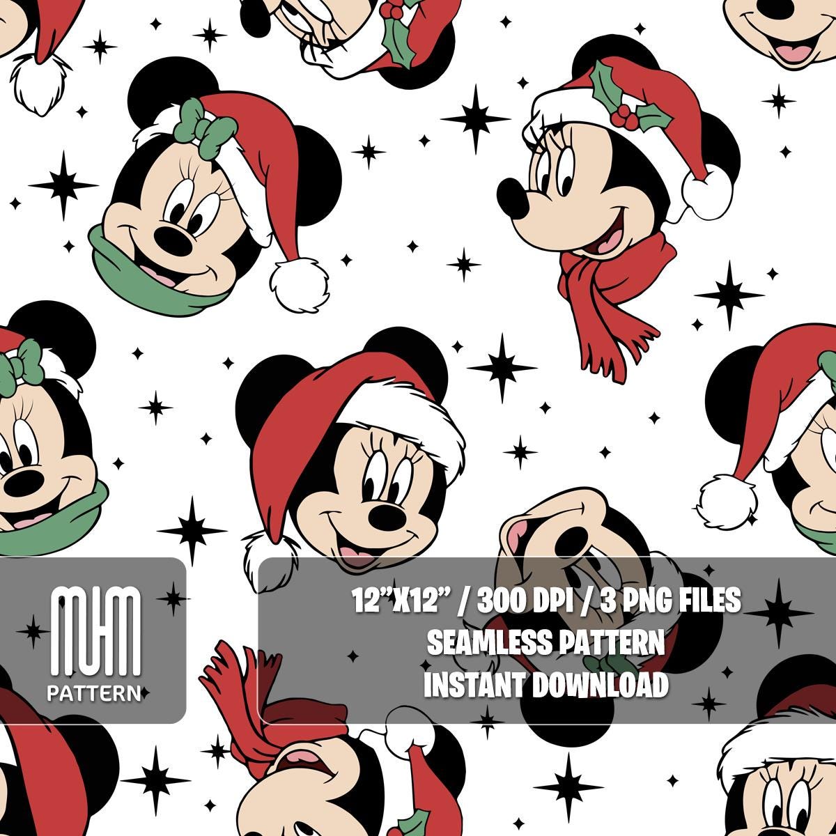 Seamless Pattern PNG, Merry Christmas, Mouse and Friends, Cartoon Characters, Noel Day, Fabric Design Sublimation, Ready for Textile Prints.