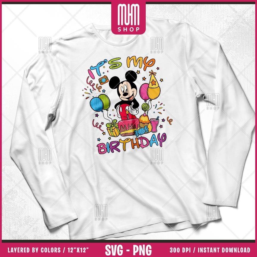 Mouse And Friends Its My Birthday Svg Png, 12 Designs Easy to use, Happy Birthday, Layered Svg by colors, Transparent Png, files for Cricut.