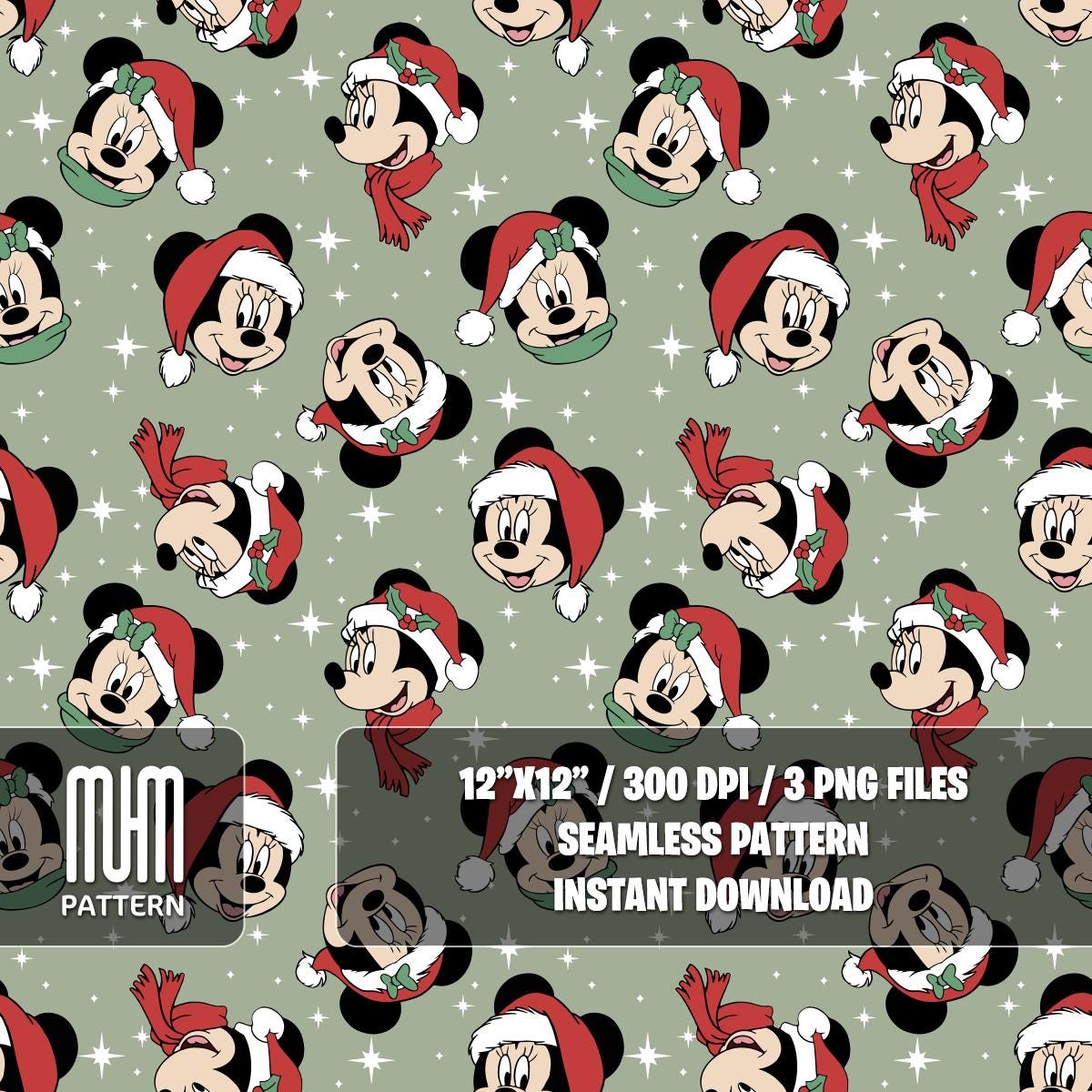 Seamless Pattern PNG, Merry Christmas, Mouse and Friends, Cartoon Characters, Noel Day, Fabric Design Sublimation, Ready for Textile Prints.