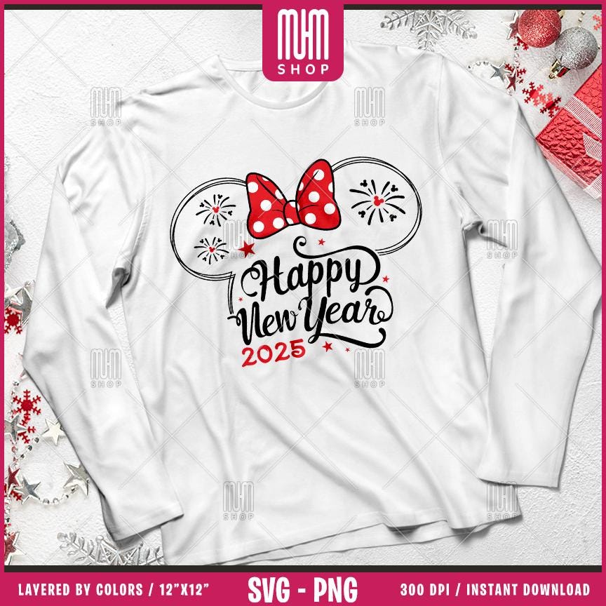 Happy New Year 2025 Svg Png, 8 Designs Easy to use, Magical Kingdom Bundle, Family Trip, Castel Svg, Mouse Head, Easy cut files for Cricut.