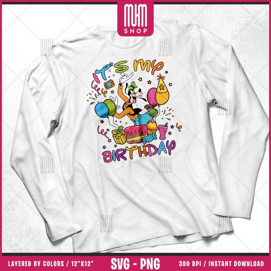 Mouse And Friends Its My Birthday Svg Png, 12 Designs Easy to use, Happy Birthday, Layered Svg by colors, Transparent Png, files for Cricut.