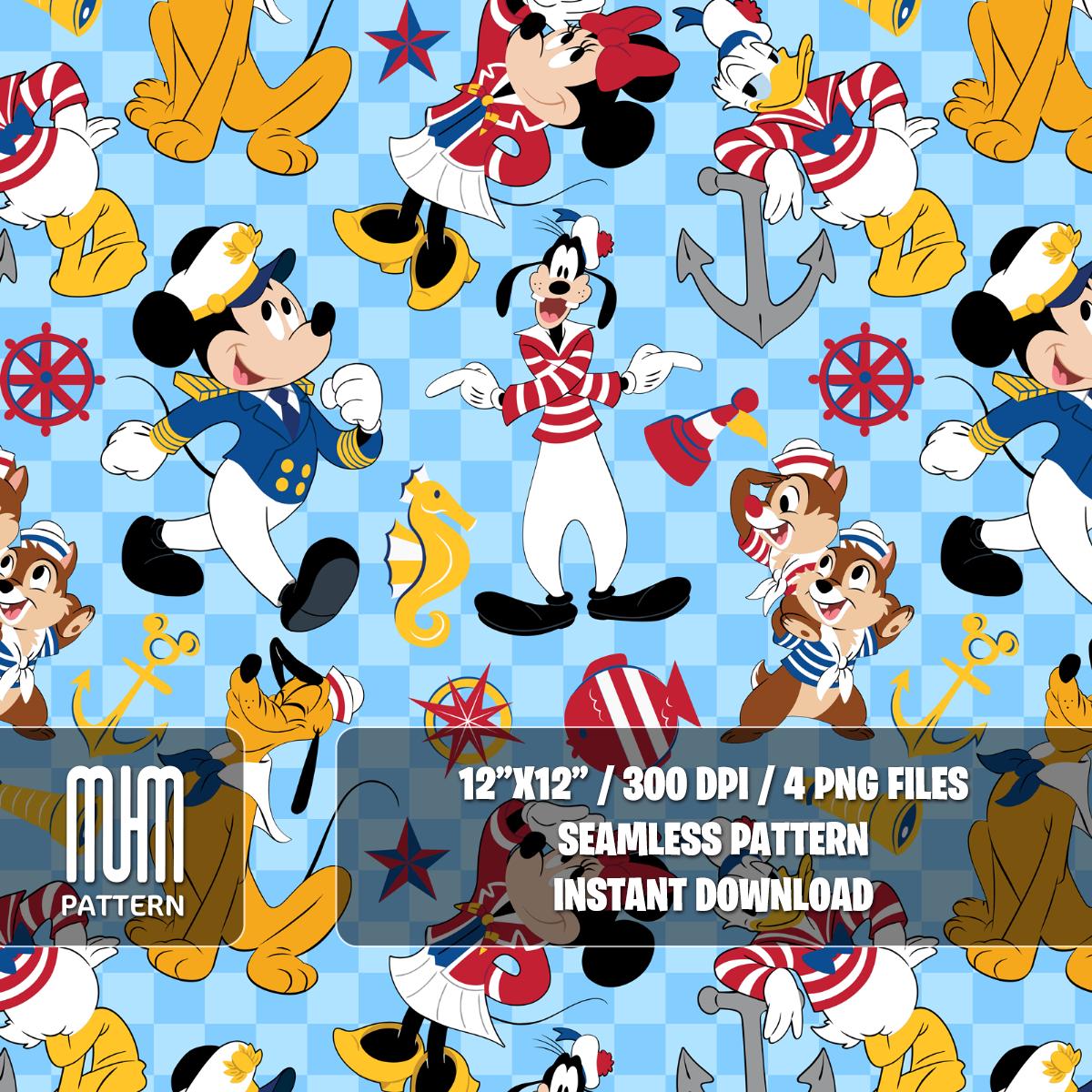 Seamless Pattern PNG, Mouse And Friends Cruise Line, Cartoon Characters, Repeated Fabric Design Sublimation, Ready for Textile Prints.