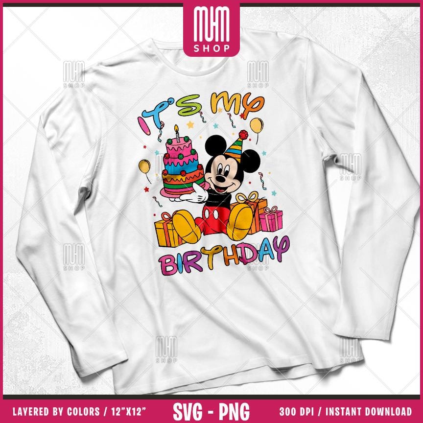 Mouse And Friends Its My Birthday Svg Png, 7 Designs Easy to use, Happy Birthday, Layered Svg by colors, Transparent Png, files for Cricut.