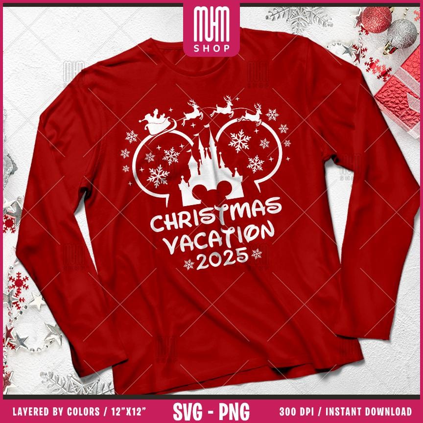 Christmas Vacation 2025 Svg Png, 10 Designs Easy to use, Magical Kingdom Bundle, Family Trip, Castel Svg, Mouse Head, Cut files for Cricut.
