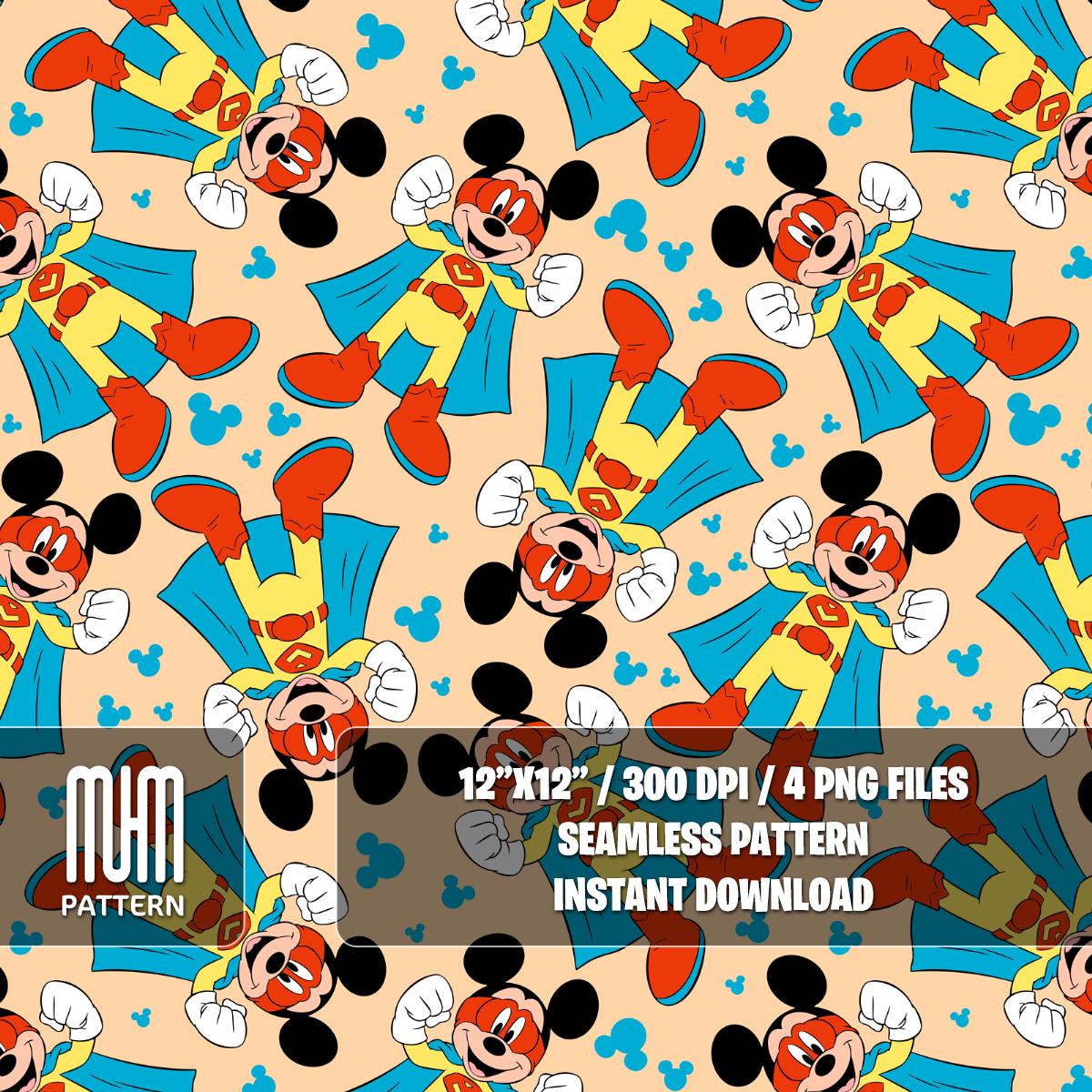 Seamless Pattern PNG, Mouse Superheroes, Mouse And Friends, Cartoon Characters, Repeated Fabric Design Sublimation, Ready for Textile Prints
