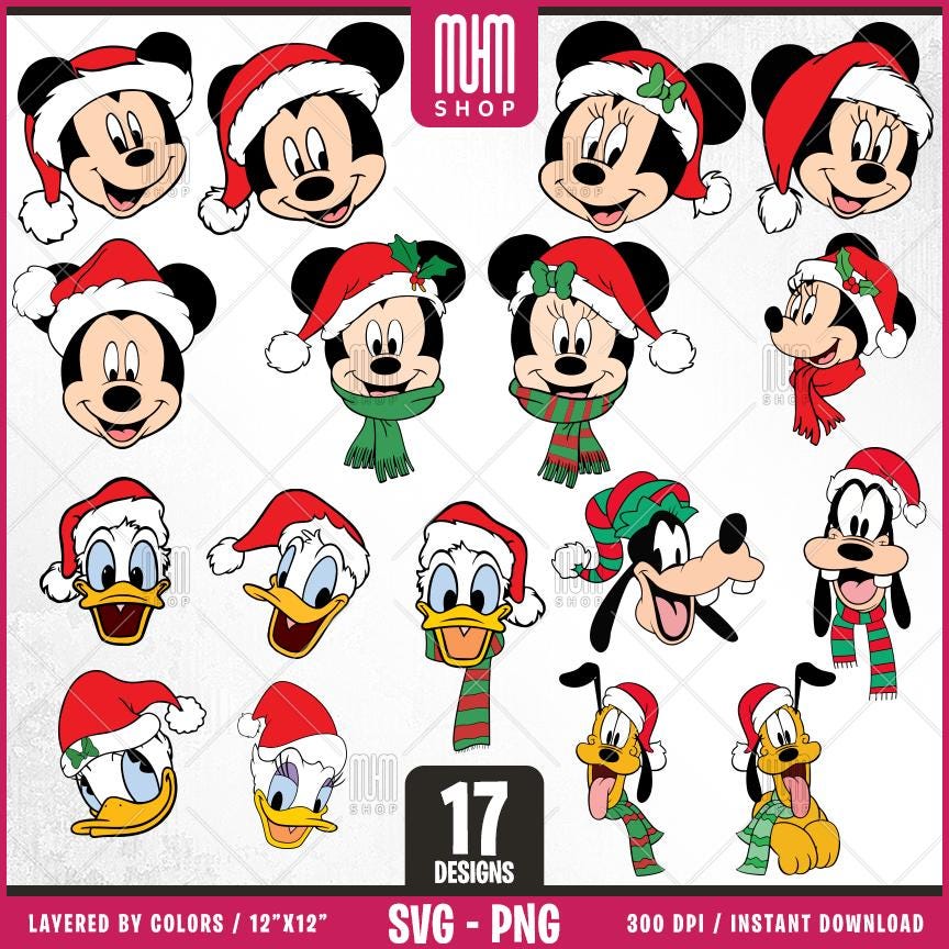 Mouse And Friends Heads Christmas Svg Png, 17 Designs Easy to use,Cartoon Characters,Layered Svg by colors,Transparent Png files for Cricut.