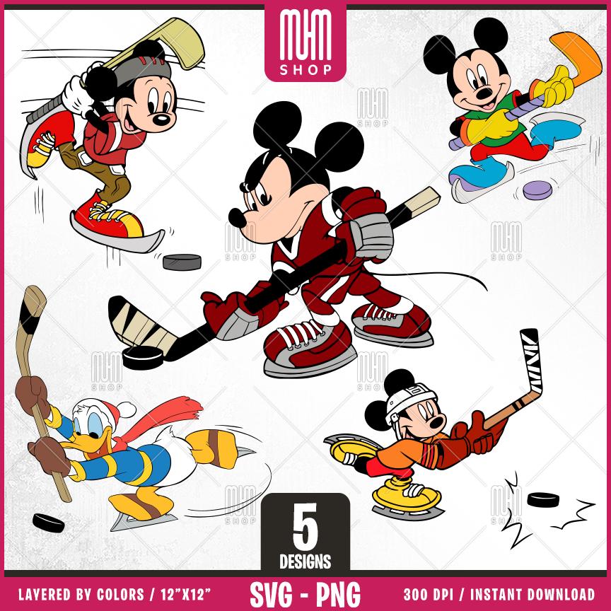 Mouse And Friends Hockey Svg, 5 Designs Easy to use, Cartoon Characters, Layered Svg by colors, Transparent Png, Easy cut files for Cricut.