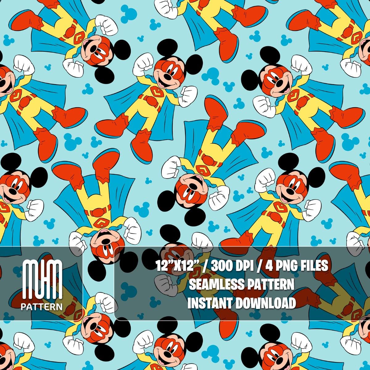 Seamless Pattern PNG, Mouse Superheroes, Mouse And Friends, Cartoon Characters, Repeated Fabric Design Sublimation, Ready for Textile Prints