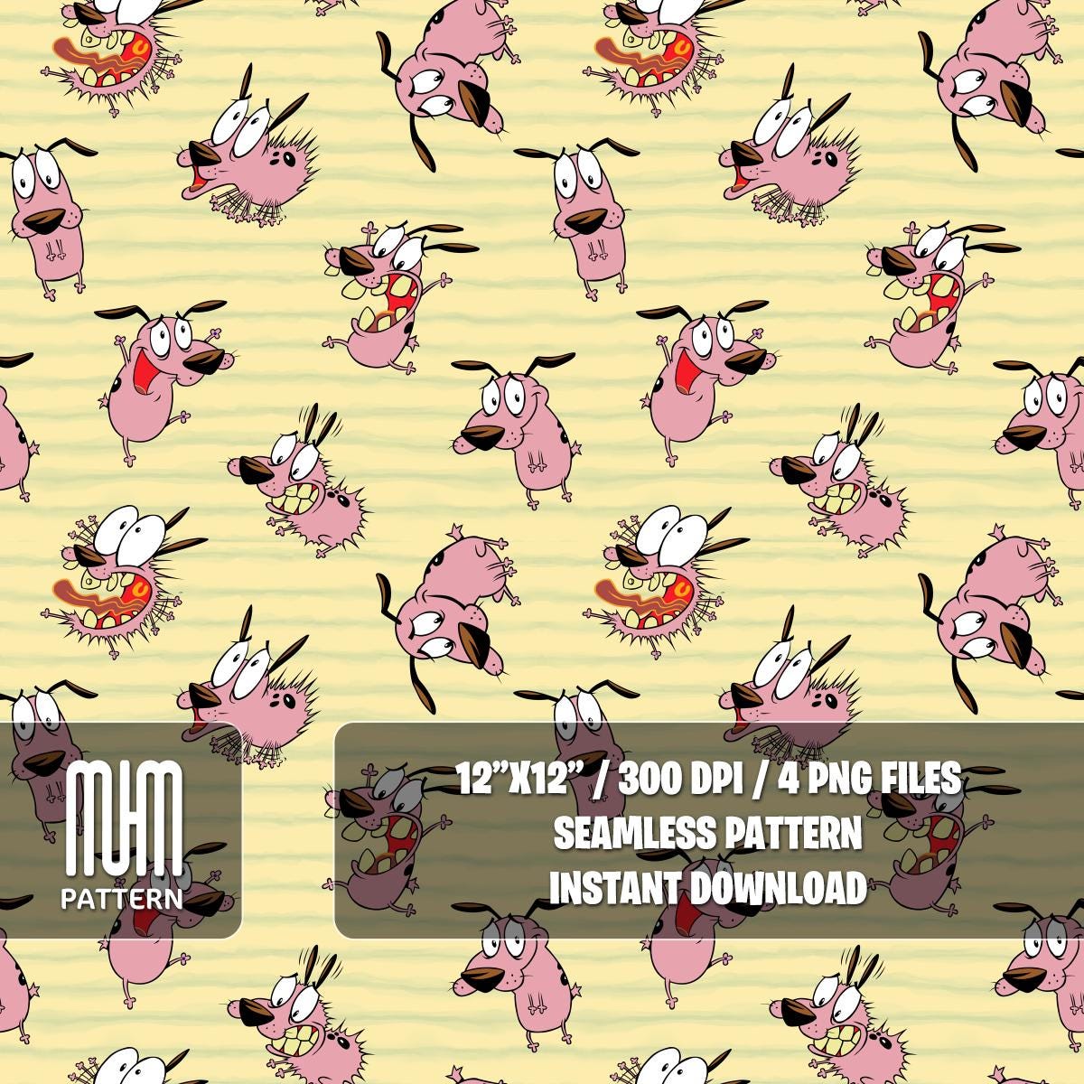 Seamless Pattern PNG, Courage The Cowardly Dog, Cartoon Characters, Repeat Png, Fabric Design Sublimation, Ready for Textile Prints.