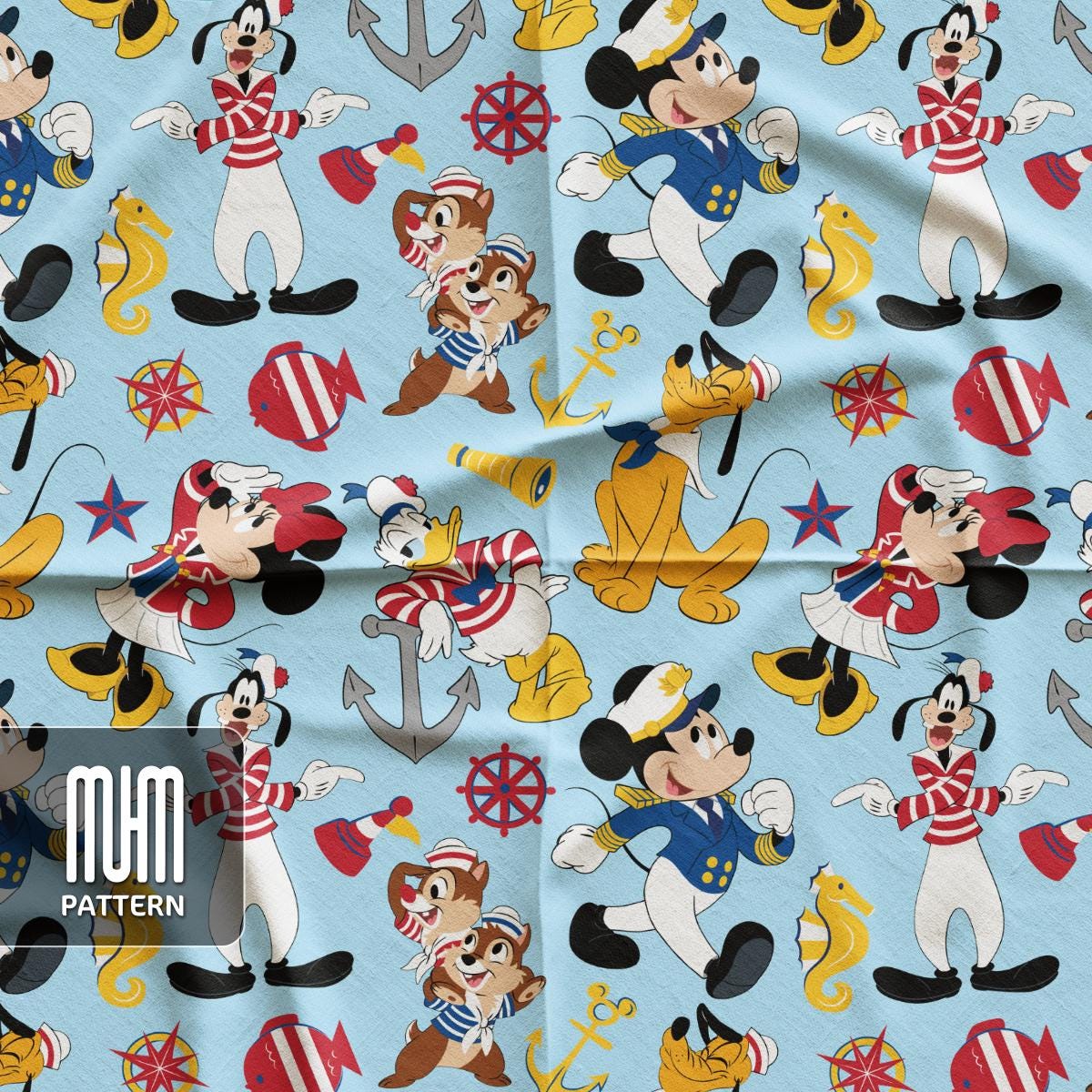 Seamless Pattern PNG, Mouse And Friends Cruise Line, Cartoon Characters, Repeated Fabric Design Sublimation, Ready for Textile Prints.