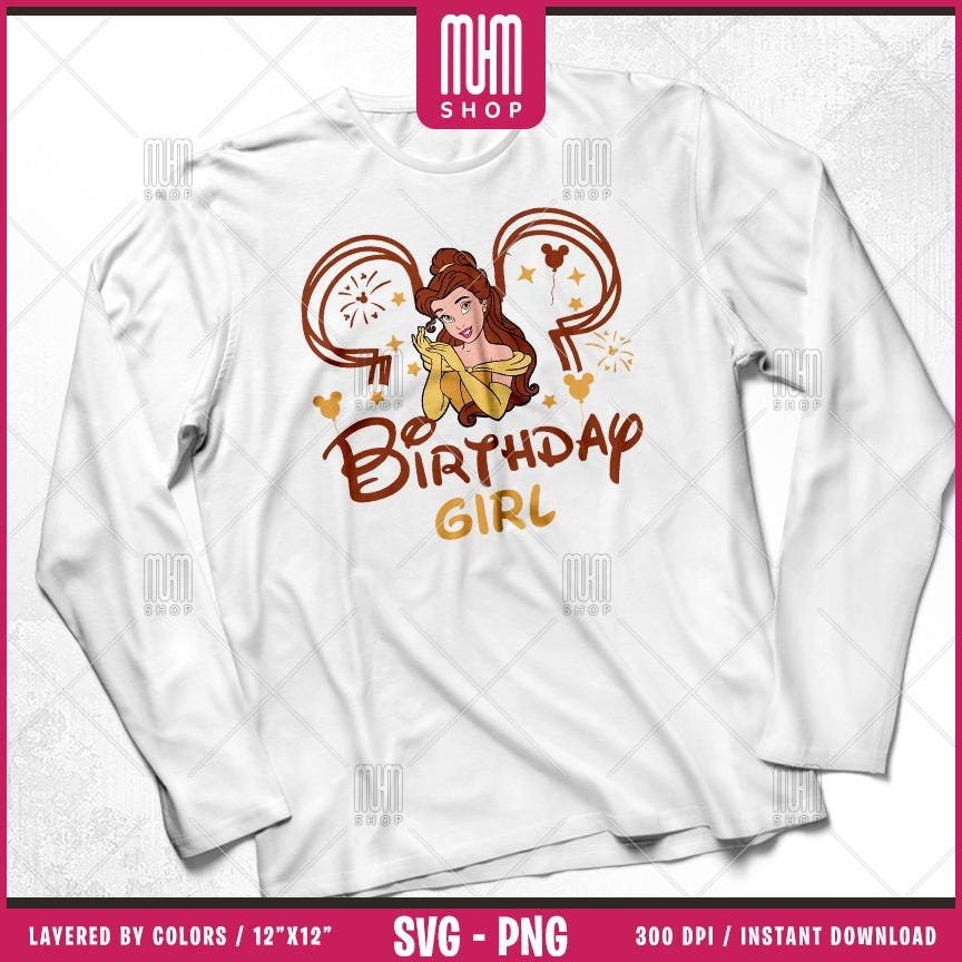 Princess Birthday Girl Svg Png, 16 Designs Easy to use Cartoon Characters, Layered Svg by colors, Transparent Png, Cut files for Cricut.
