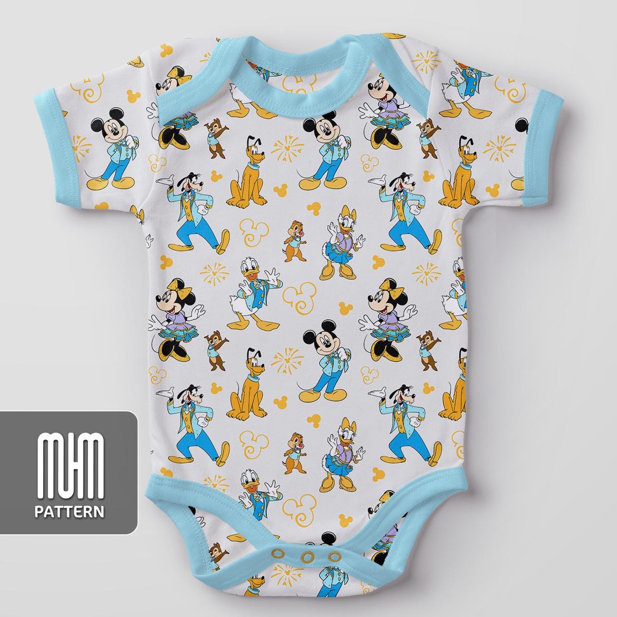 Seamless Pattern PNG, Mouse And Friends 50th Anniversary, Cartoon Characters, Repeated Fabric Design Sublimation, Ready for Textile Prints.